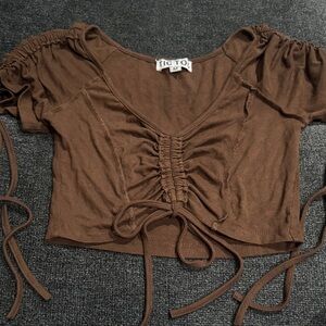 Elegant Brown Ruched Crop Top by